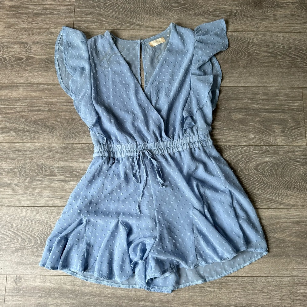 Altar’d State Blue Romper with Polka-Dot Detailing